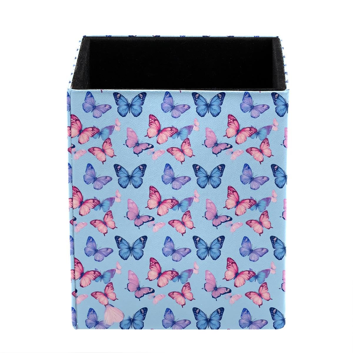 HEOEH Butterflies Pen Holder Pen Pot, Square Pencil Cup for Desk