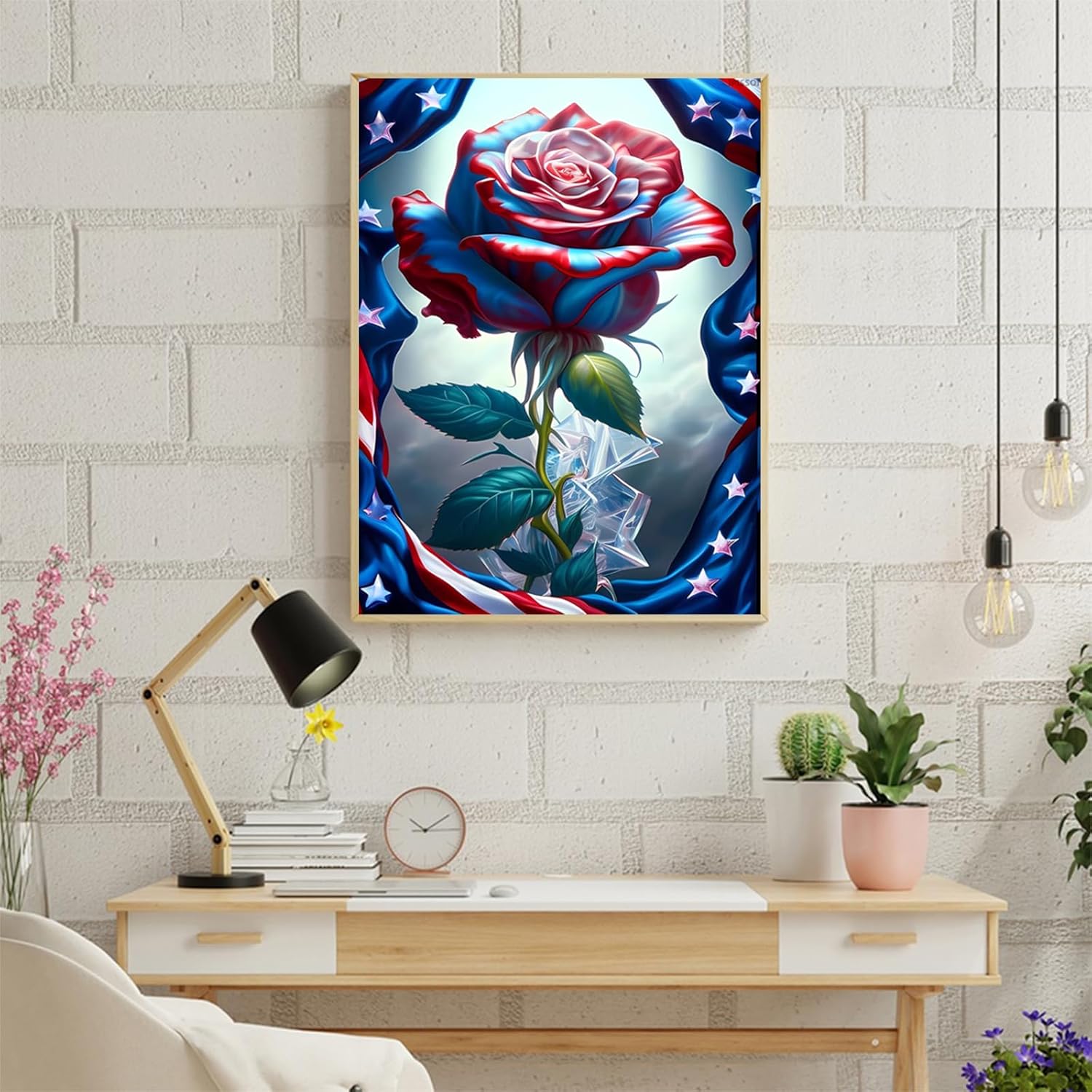 IPISSOI Christmas Gift Patriotic American Flag Rose Diamond Painting DIY Beginner Full Round Diamond Painting Kit, Classic Art Great for Home Decor for New Year's Day Valentine's Day 12x16 inch