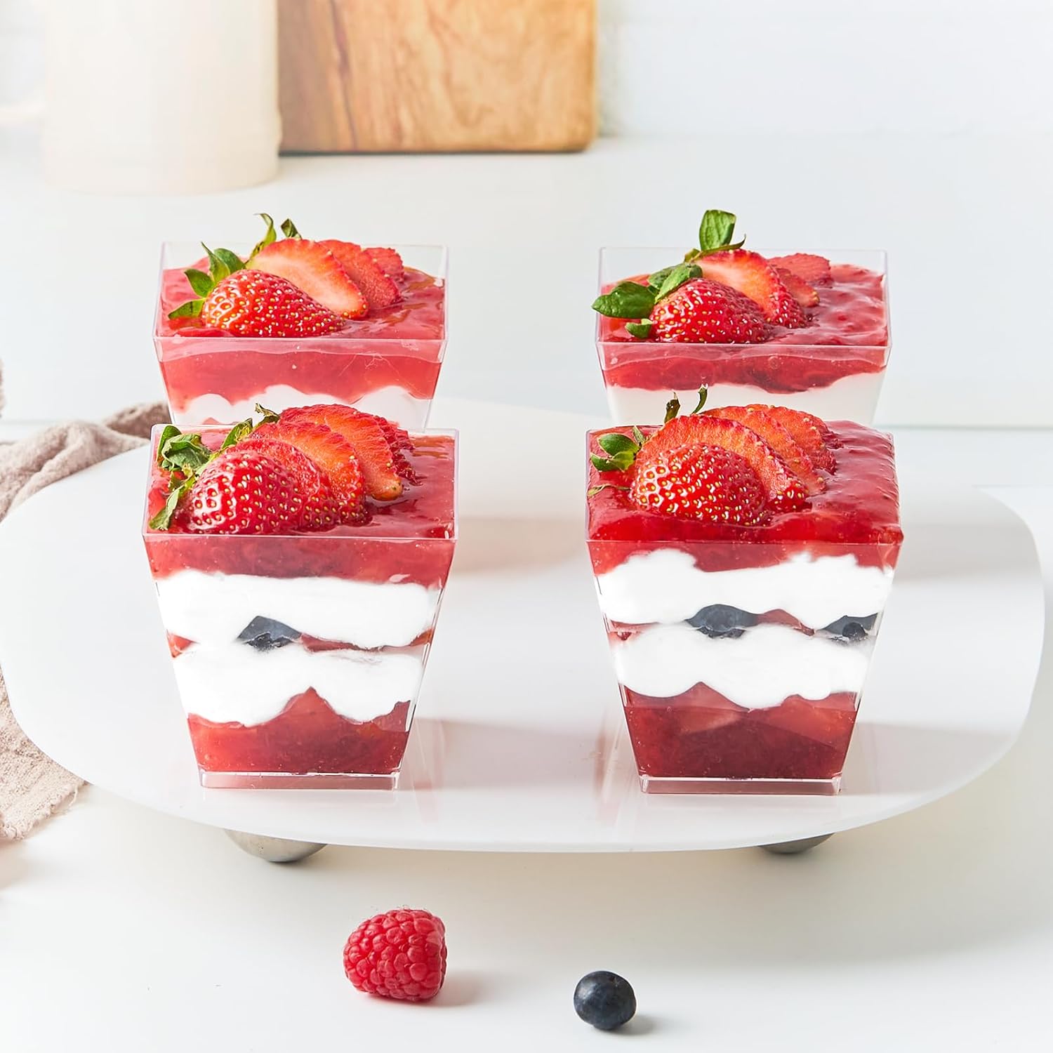 Zezzxu 7 oz Square Mini Dessert Cups with Spoons - 50 Pack Plastic Pudding & Parfait Cups Party Dessert Shooters for Serving Trifle Mousse Cake Appetizer Fruit - Image 6