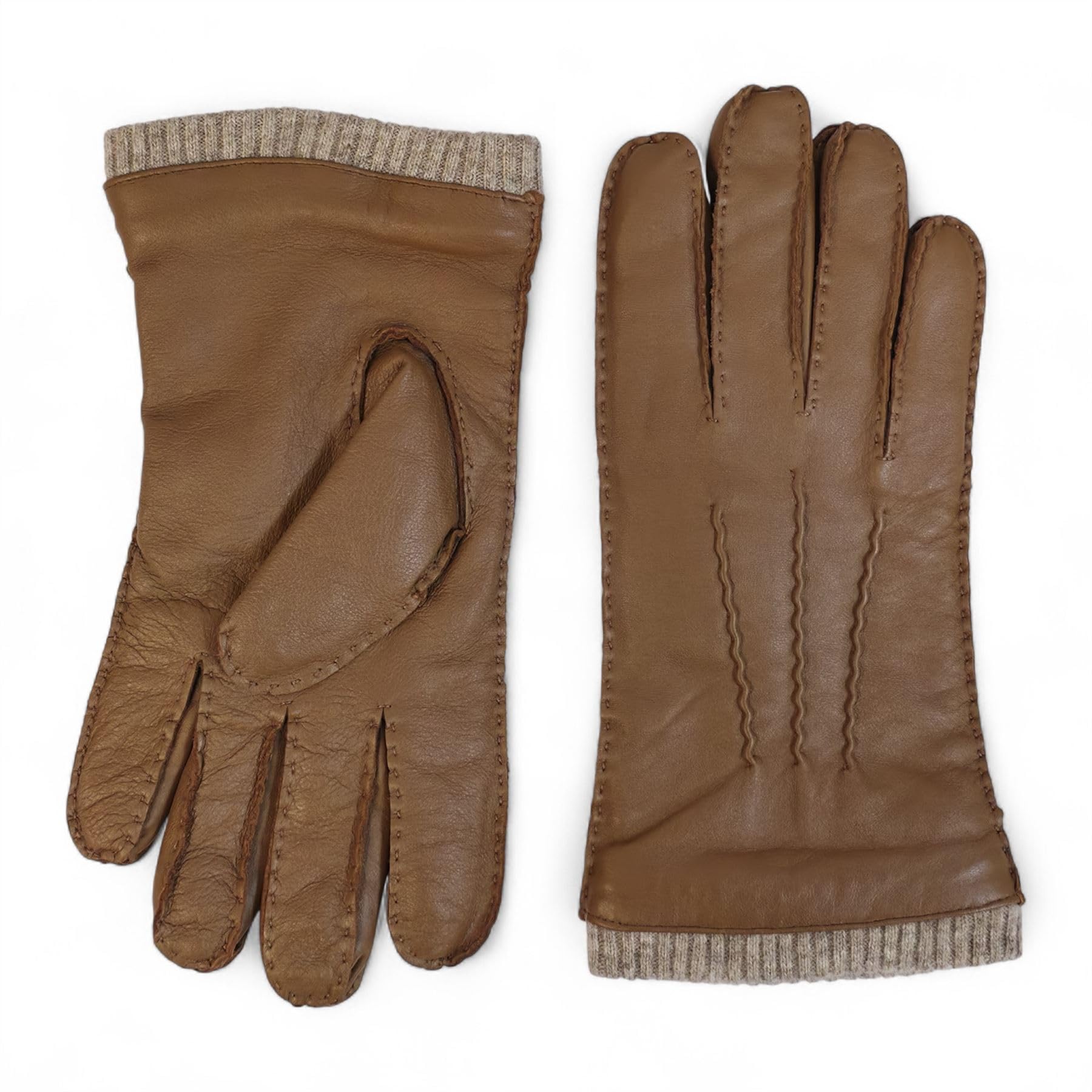 Truclothing Men's Tan ’S Genuine Leather Gloves Winter Wool Lined Touchscreen Ribbed Knit Cuff - Xxl