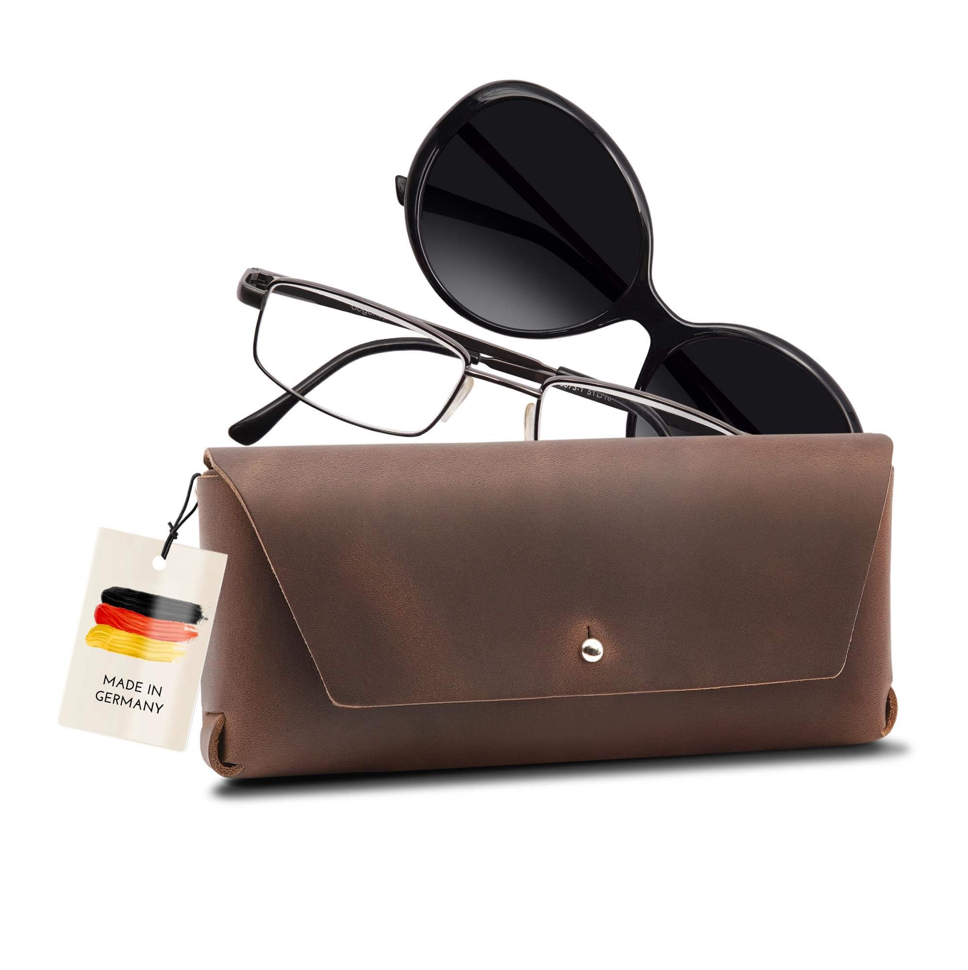 Brillenetui "Gert" aus Leder für Lesebrille, große Sonnenbrille, Gleitsichtbrille, Softcase Etui Leder für Damen & Herren, Brillenaufbewahrung