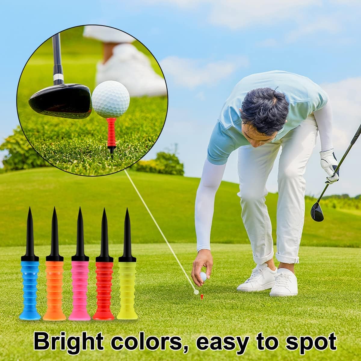 Golf Tees Plastic, Pack of 10 Pcs Soft Rubber Top Golf Tees 3 1/4 Inch and Rubber Golf Tees for Mats, Pack of 10pcs Mixed Sizes and Colors Driving Range Tees Golf Mat Tees Fit for Practice Mat