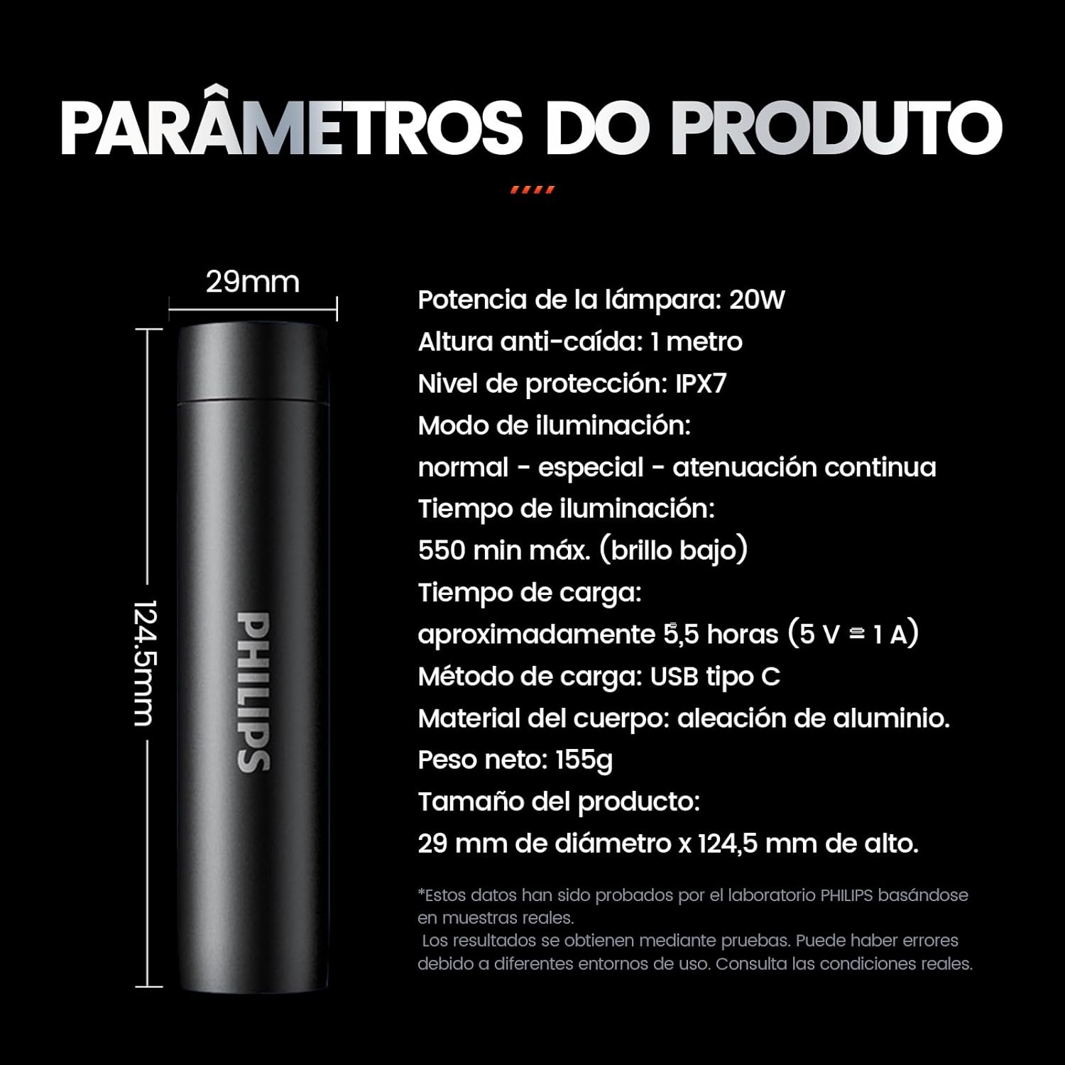 Diagram showing Philips SFL2202 product dimensions and specifications.