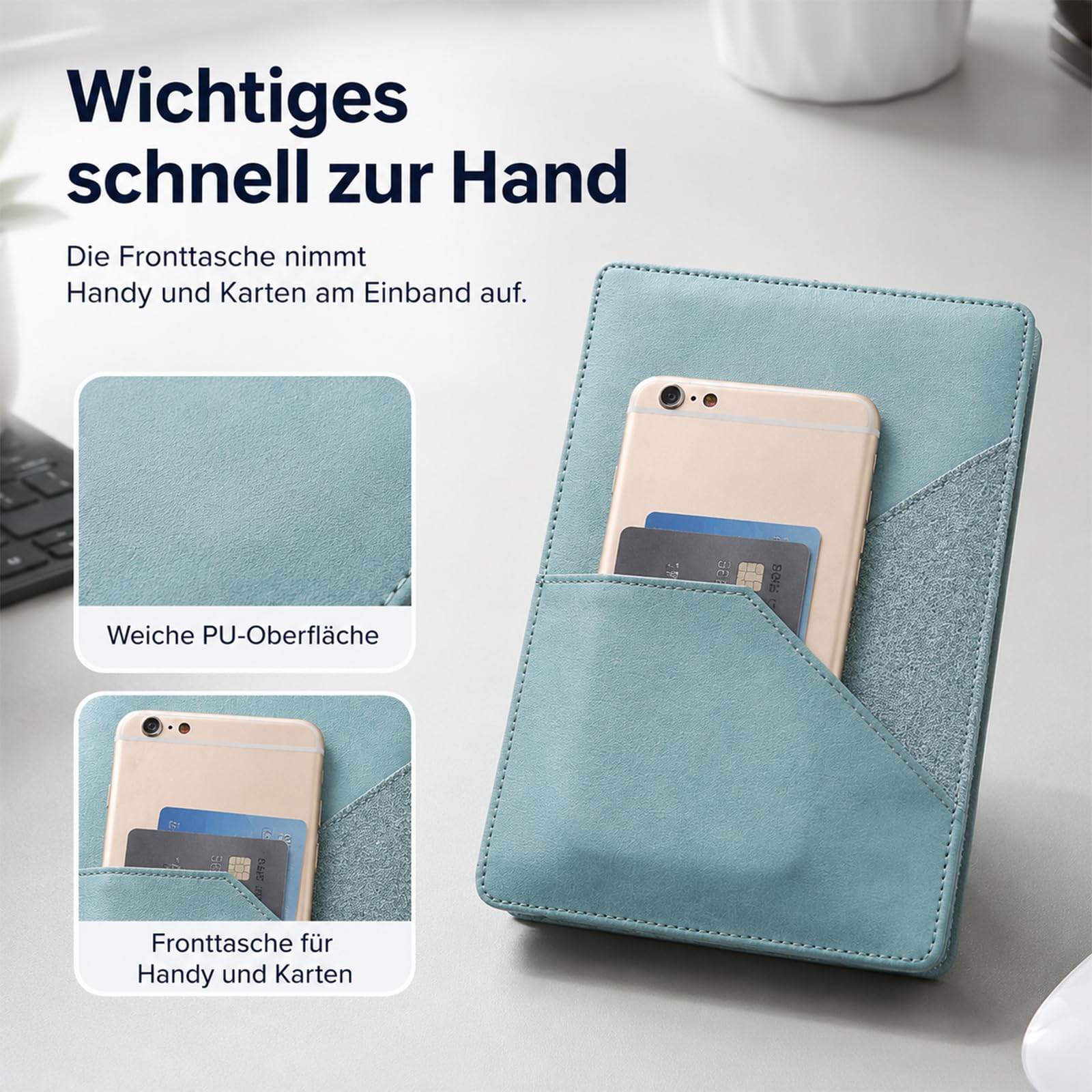 10 Stück Notizbuch Personalisiert mit Namen Journal Buch B5 | Linierte Seiten | Wasserabweisender PU-Einband | Fronttasche für Stifthalter & Karten | 200 Seiten | Büro & Uni