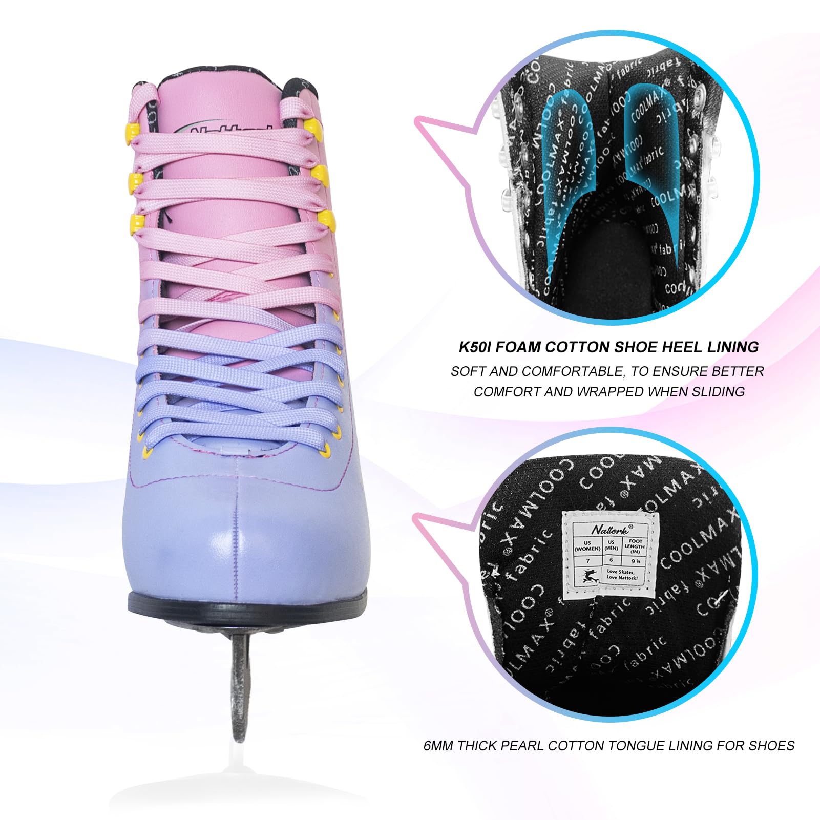 Nattork Figure Skates Excellence Stainless Steel Blades Ice Figure Skating with Enhanced Support Strength Performance and Ultimate Comfort for Youth and Adult