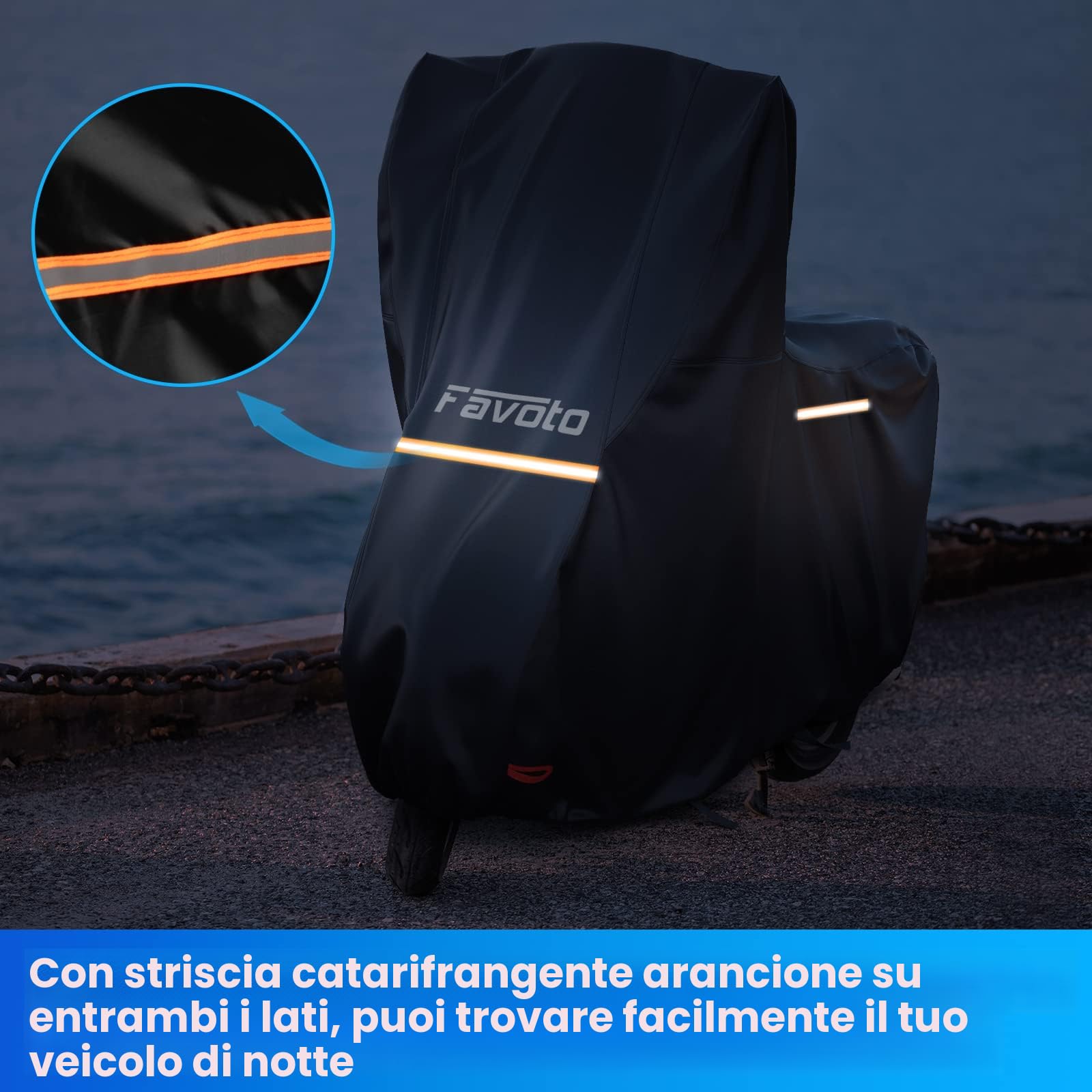 Favoto Telo Coprimoto 210D per Moto con Parabrezza Alto Resistente a Acqua Polvere Pioggia Vento Copertura Antifurto per Moto Motorino Motocicletta 245x105x160cm