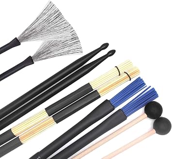 Drumstick Bag with Floor Tom Hooks Includ 5 Pairs Drum Sticks Mallets Brushes Set Percussion Instrument Accessories for Beginners Drummer Practice Black