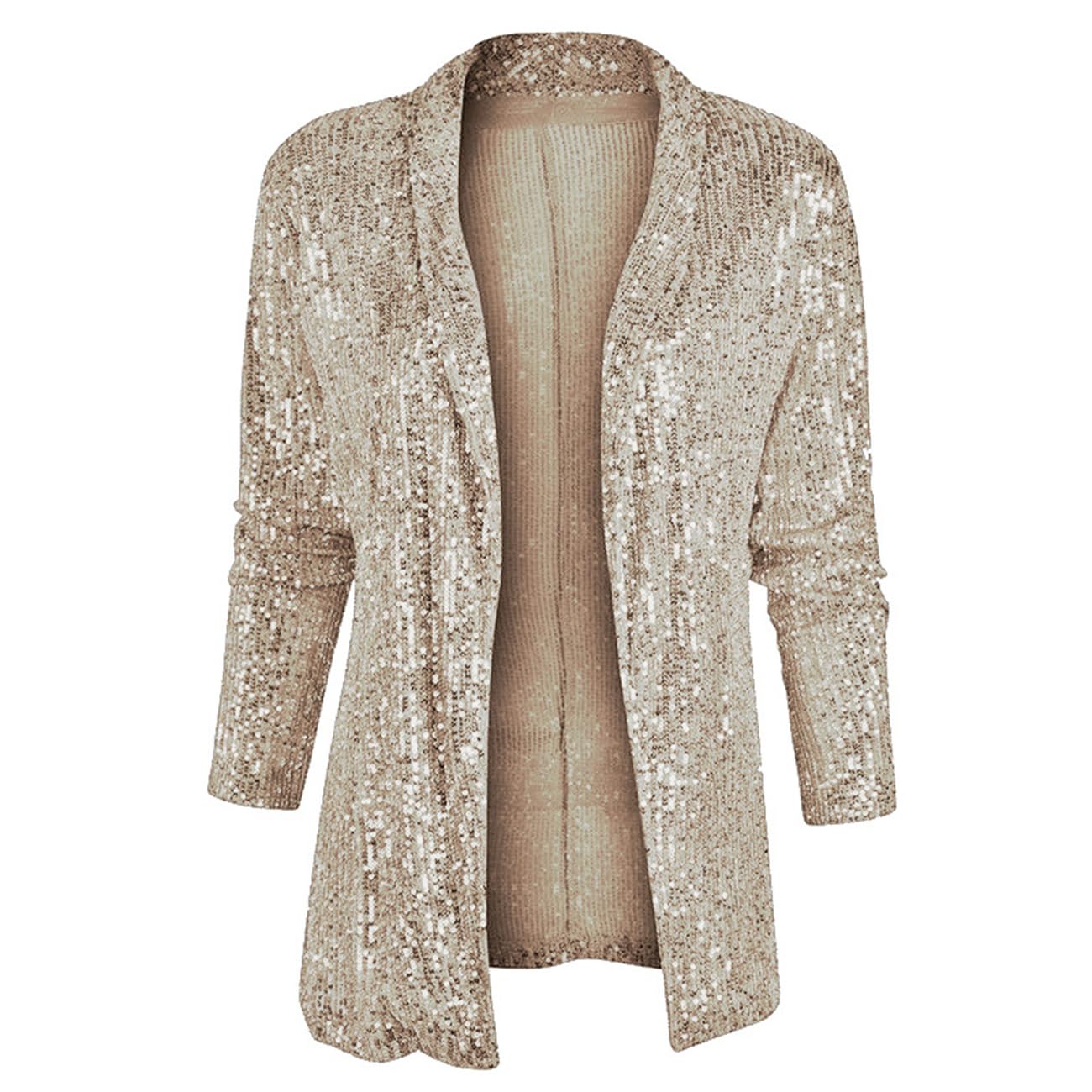 Womens Sequin Cardigan Sparkly Jacket Long Sleeve Open Front Glitter Party Sequin Blazer Jacket