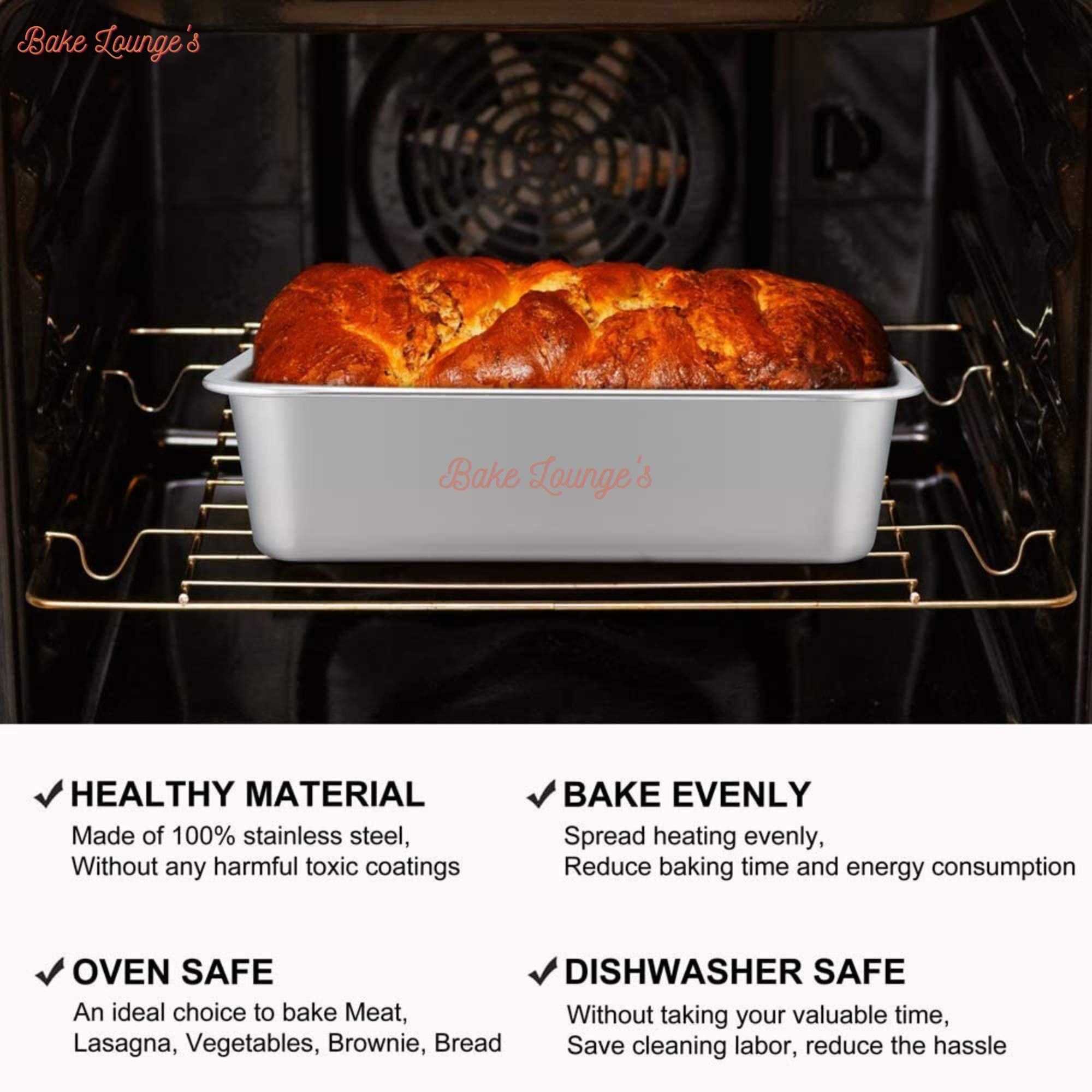 Bake Lounge's Premium Aluminium Cake Mould Pan & Loaf Bread Tin - Rectangle Square Size 9 inch (9 × 5.5 × 2.10 Depth) - for Cooker & Microwave Oven Baking (+Free Big Size Whisk) 4