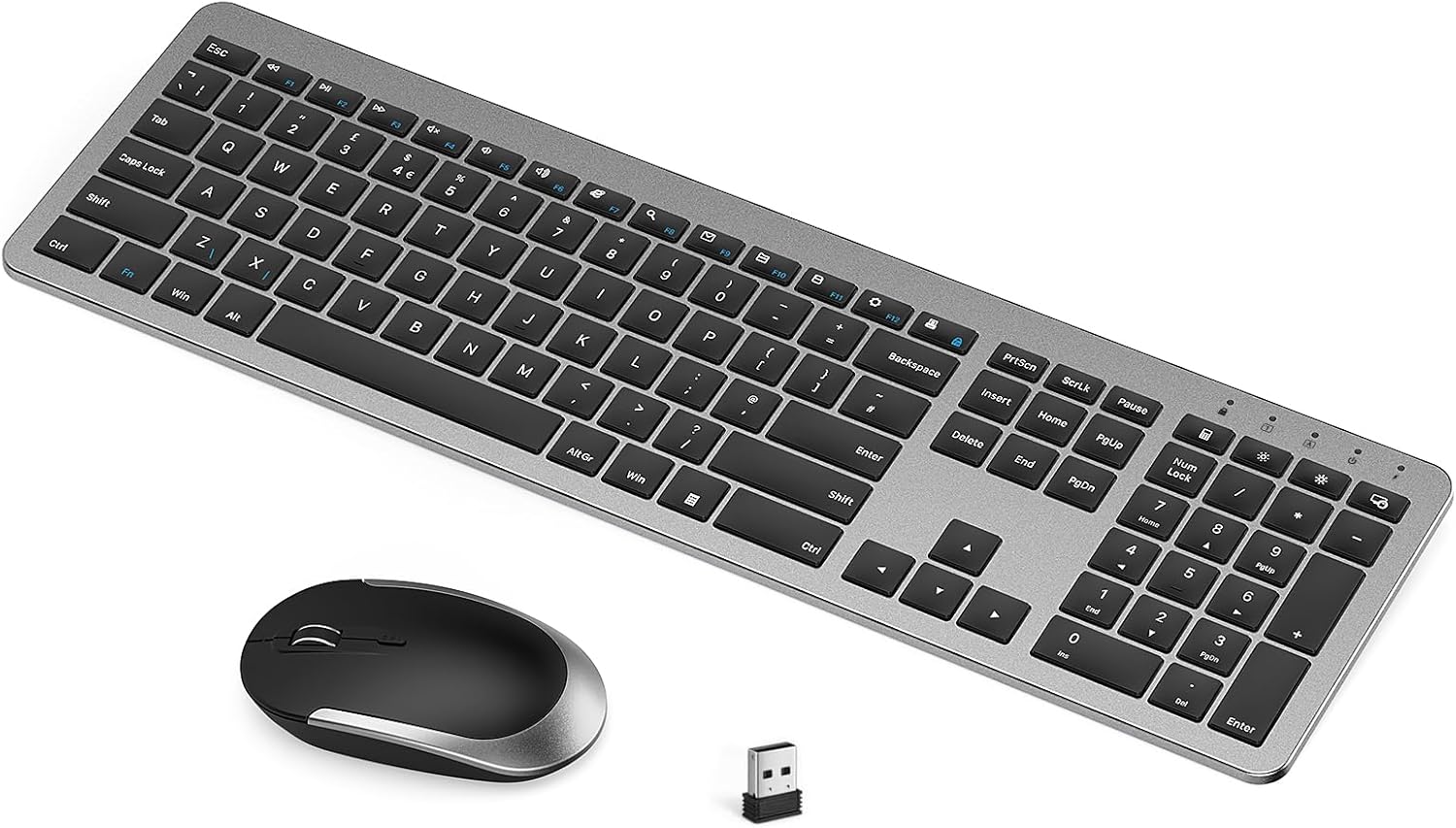 Rechargeable Wireless Keyboard and Mouse Set, Seenda Full Size Ultra Thin Quiet USB Keyboard Mouse with Build-in Lithium Battery, Compatible with Windows Laptop Computer PC, Black and Space Grey Rechargeable Wireless Keyboard and Mouse Set, Seenda Full Size Ultra Thin Quiet USB Keyboard Mouse with Build-in Lithium Battery, Compatible with Windows Laptop Computer PC, Black and Space Grey