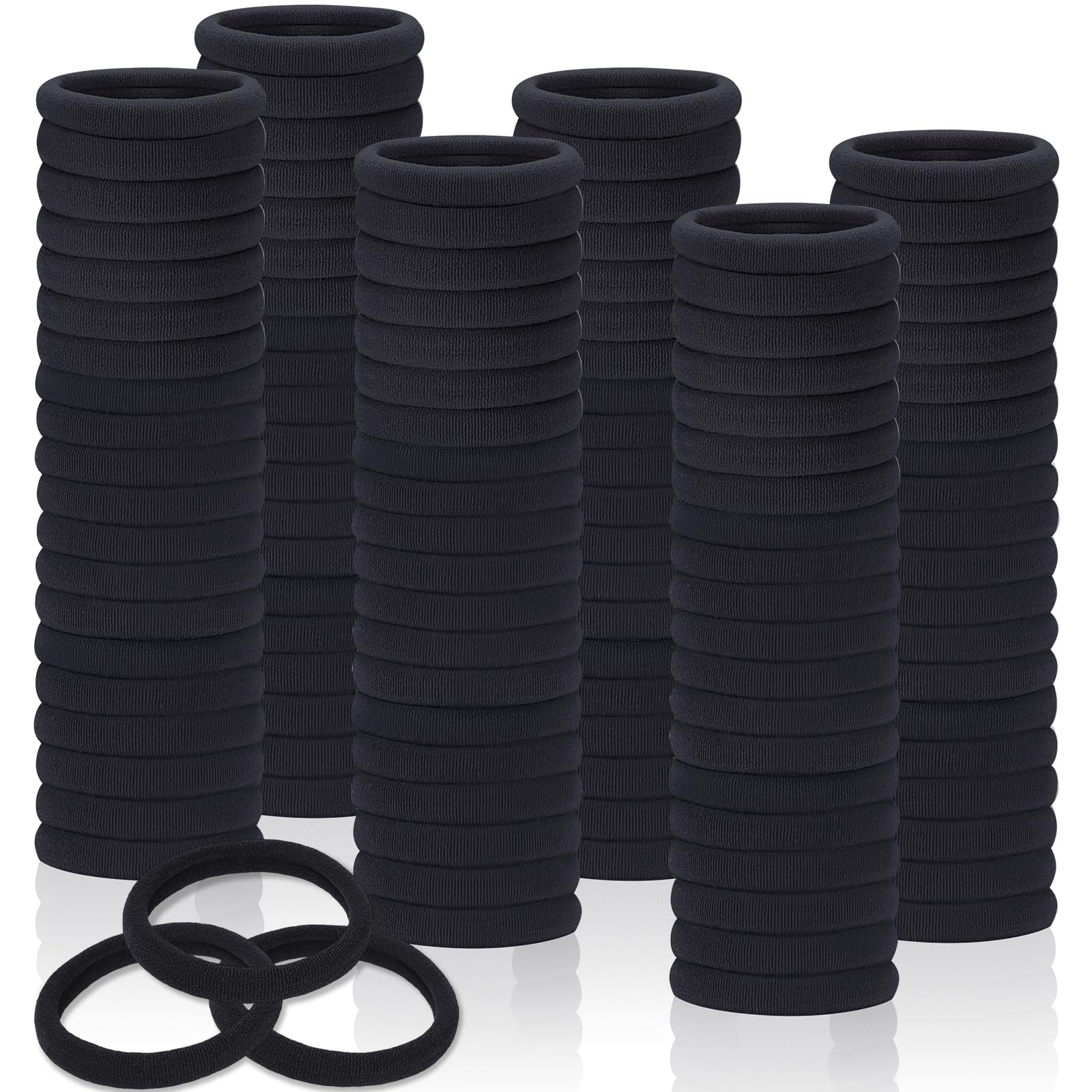 150 Pcs Seamless Elastic Hair Ties No Damage for Thick & Thin Hair, Ponytail Holders, Elastics, Soft Pony Tails Bands for Women, All Black