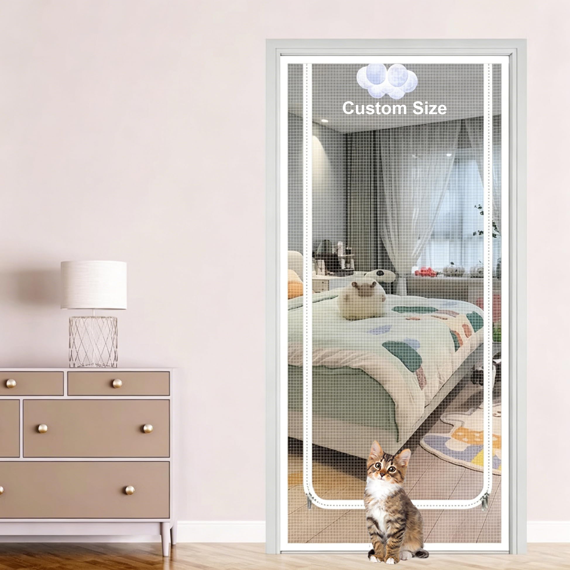 Cat Screen Door for Indoor Cats, Reinforced Screen Door Nets with Double Zipper, Fly Screen Door Keeps Bugs Out, Cat Proof Door Screen for Doorway