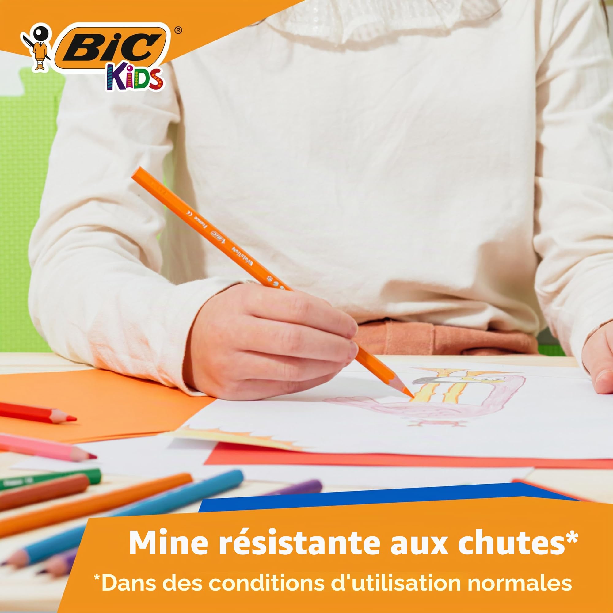 BIC Kids Evolution Crayons de Couleur en Résine Synthétique sans Bois, sans Écharde, dès 5 ans - 16 couleurs Assorties, Pack Spécial École de 288