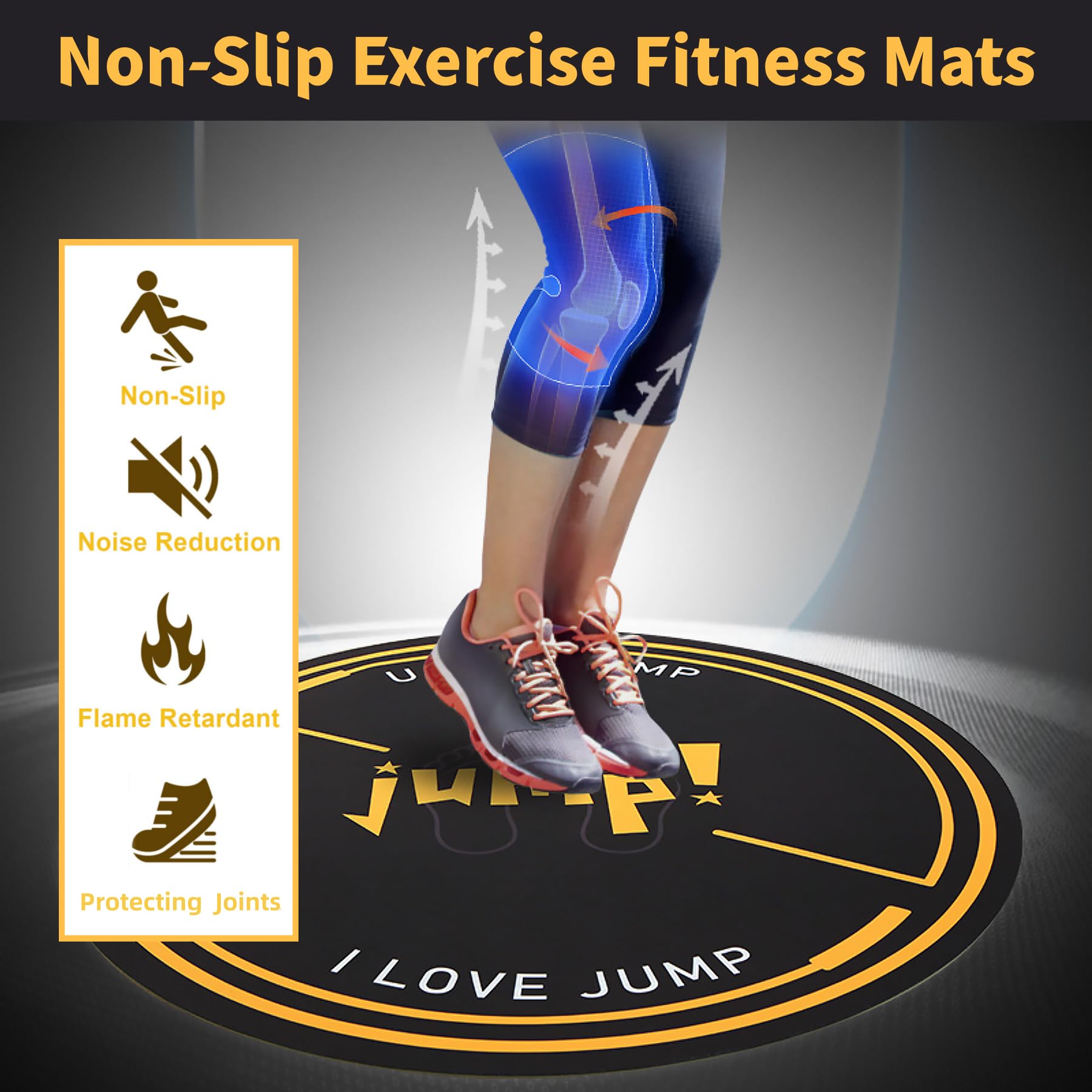 Springseilmatte, groß, 125 x 125 cm, rutschfeste Fitness-Matte, absorbiert Stöße, drinnen und draußen, 6 mm, rundes Springseil-Matte, Workout, Sprungunterlage für Zuhause, Fitnessstudio