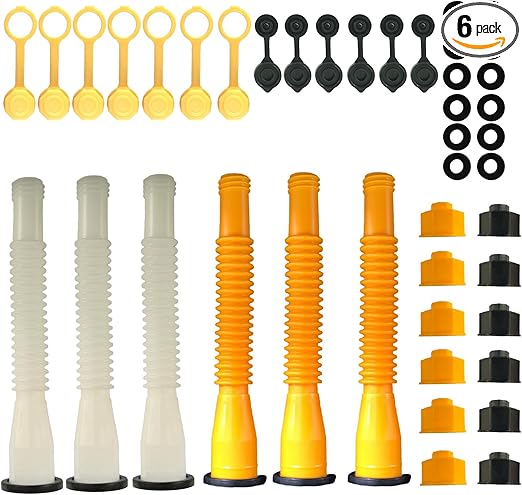 Gas Can Spout Replacement, Gas Can Nozzle, 6 Kit (3Yellow,3White) Flexible Pour Nozzle Suitable for Most 1/2/5/10 Gal Oil Cans, Gas Spout Replacement, Fuel Can Spout, Gas Tank Nozzle