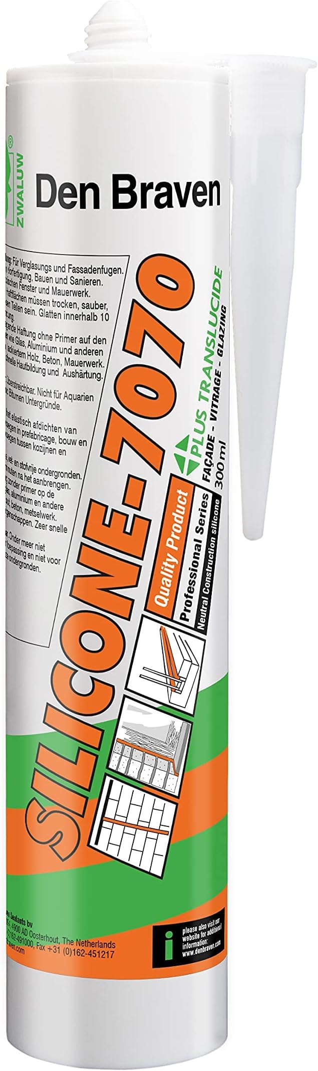 Den Braven SILICONE 7070 PLUS Translucide - Mastic Silicone Neutre Alcoxy Monocomposant pour le Bâtiment - Cartouche de 300ml (Lot de 5)