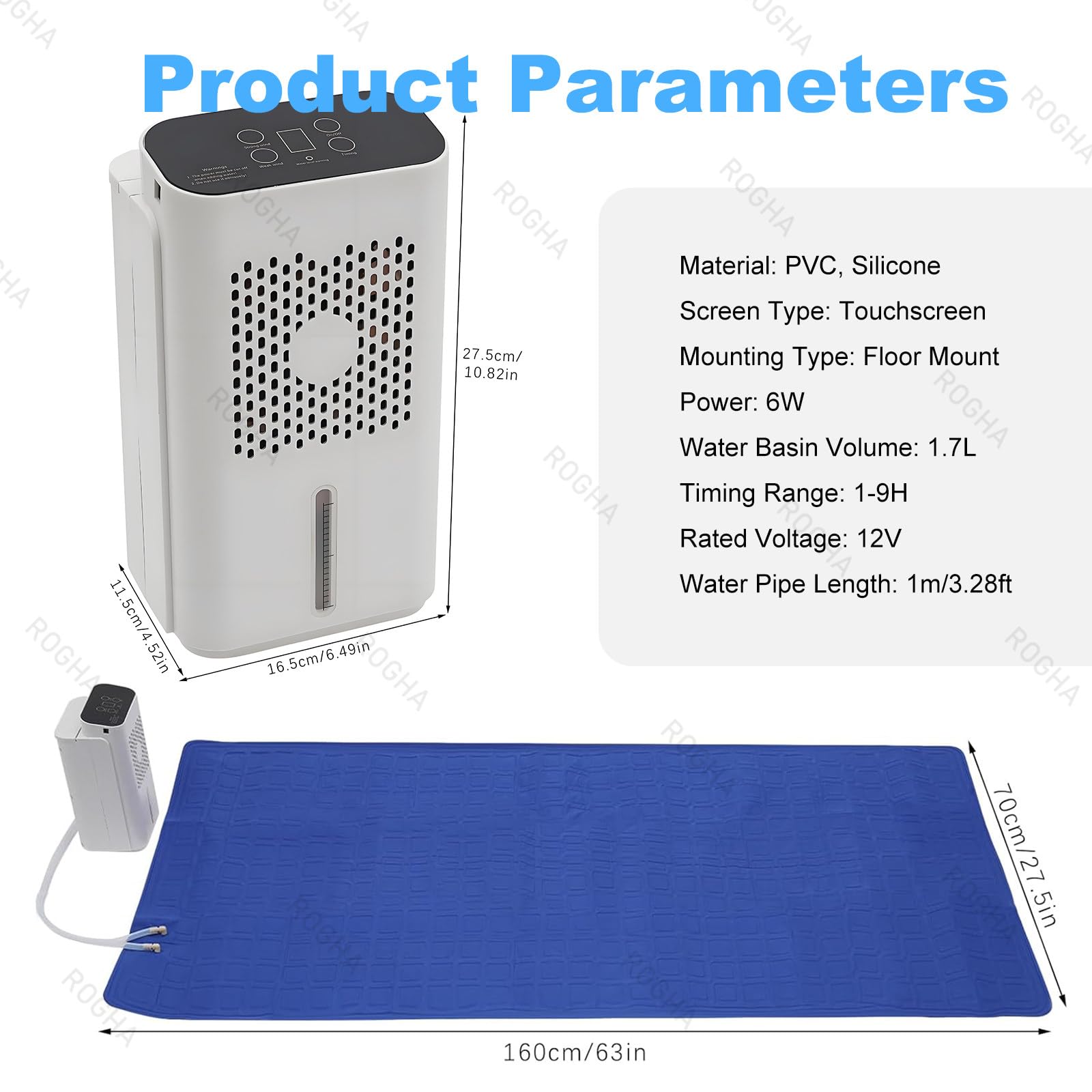 Sistem di Raffreddamento rinfrescante per Il Letto, raffreddatore per Letto, Volume dell'Acqua 1,7 Litri, Pannello Touch LCD, Timer 9 Ore, modalità di Raffreddamento Adatta al Sonno