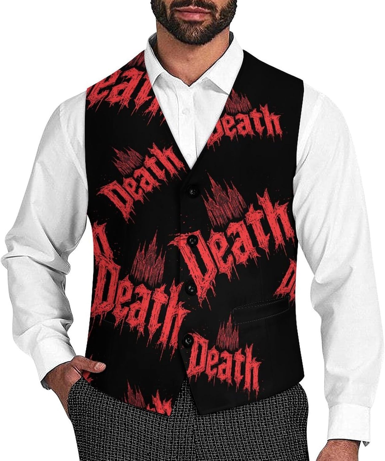 Deaths in Gothic Casual Suit Vest for Men Formal Business Dress Regular Fit Waistcoat Tuxedo
