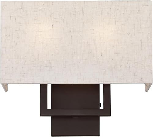 Miniatura 4 de Livex Lighting 50994-07 Pierson Collection 2 Light Ada Wall Sconce, Oatmeal Fabric Outside, White Fabric Inside Hardback Shade, Bronze Finish