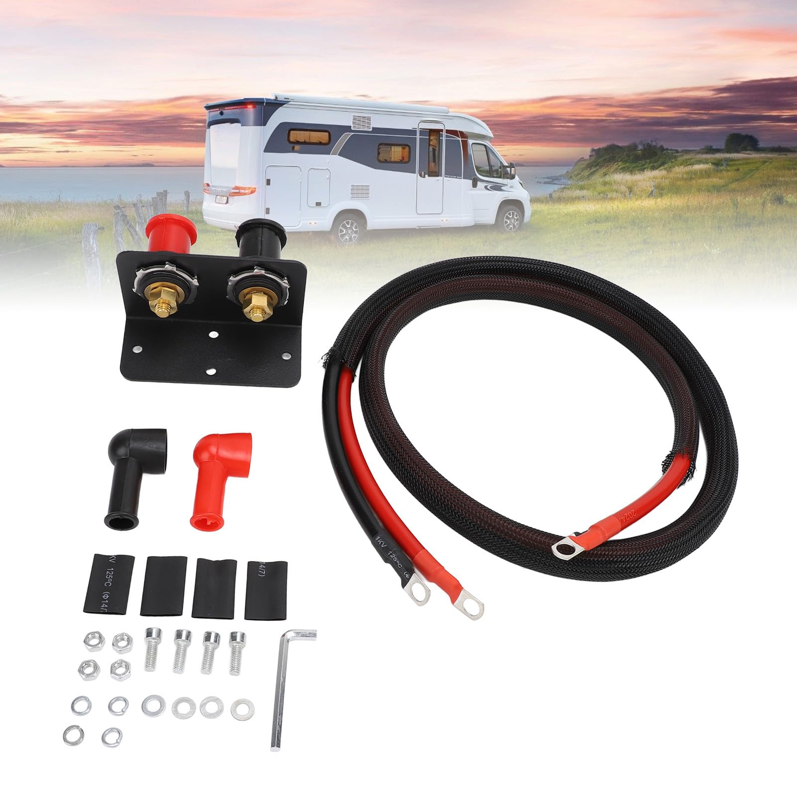 POENVFPO Terminales Remotos de BateríA de Latón de 3,8 Pulgadas, Poste de BateríA de 250 A con Cubierta y Cable de Calibre 4 de 59 Pulgadas para Coche, Camión, Barco, ATV, UTV, Carga y Acceso de