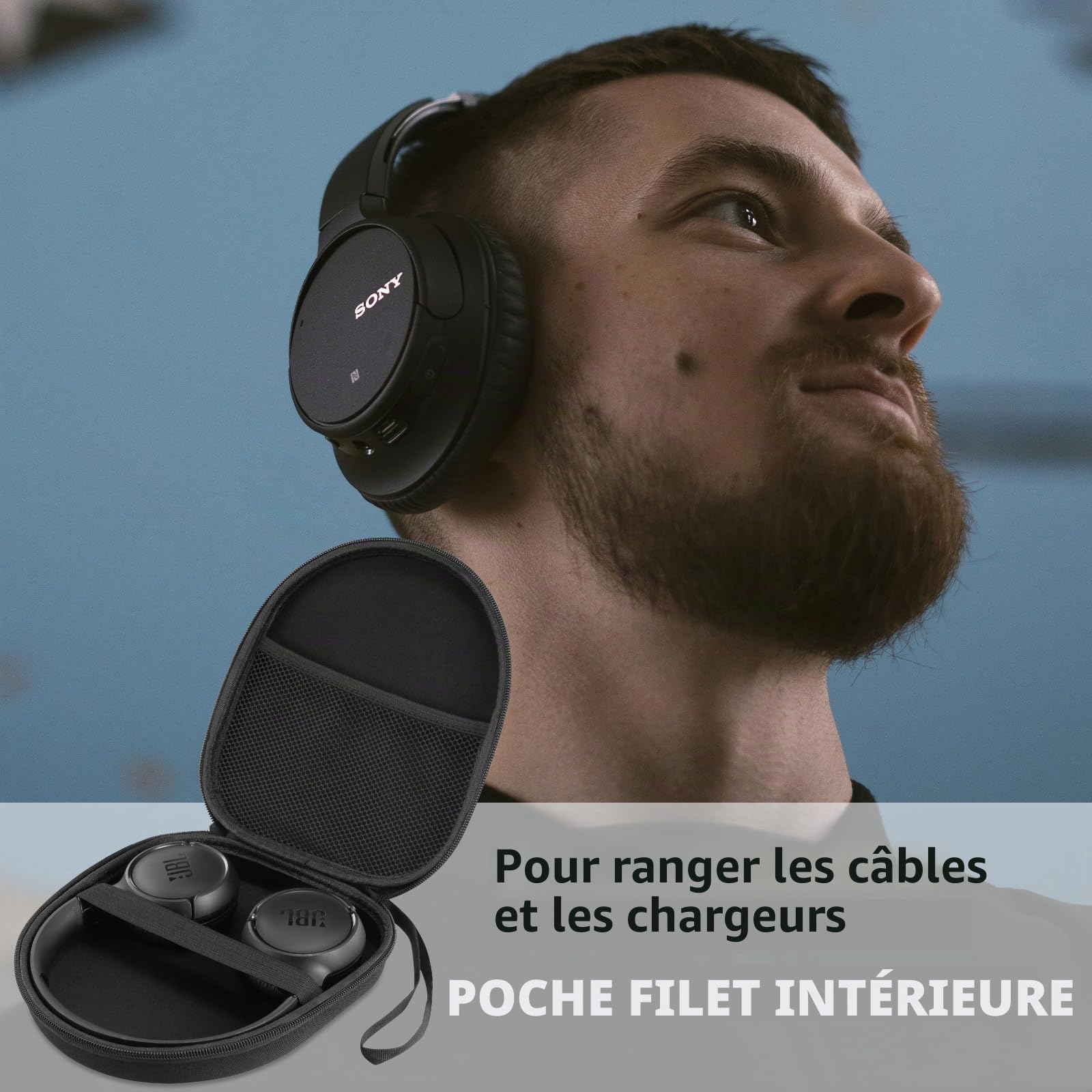 Étui de voyage compatible JBL Tune 510BT 520BT 500 720 BT 770 NC 760 NC Sony WH-CH520 WH-CH720N, casque sans fil réduction du bruit (noir)