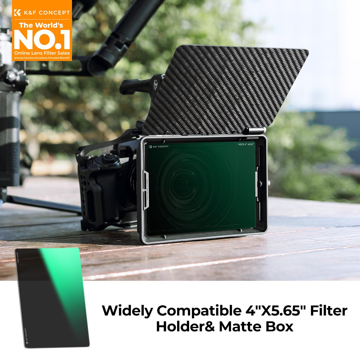 K&F CONCEPT Filtro Densità Neutra ND16 Quadrato da 4"x5,65",Filtro Densità Neutra per Cinema Vetro Ottico HD con 28 Strati Rivestimento Compatibile con Tilta SmallRig Matte Box Neewer