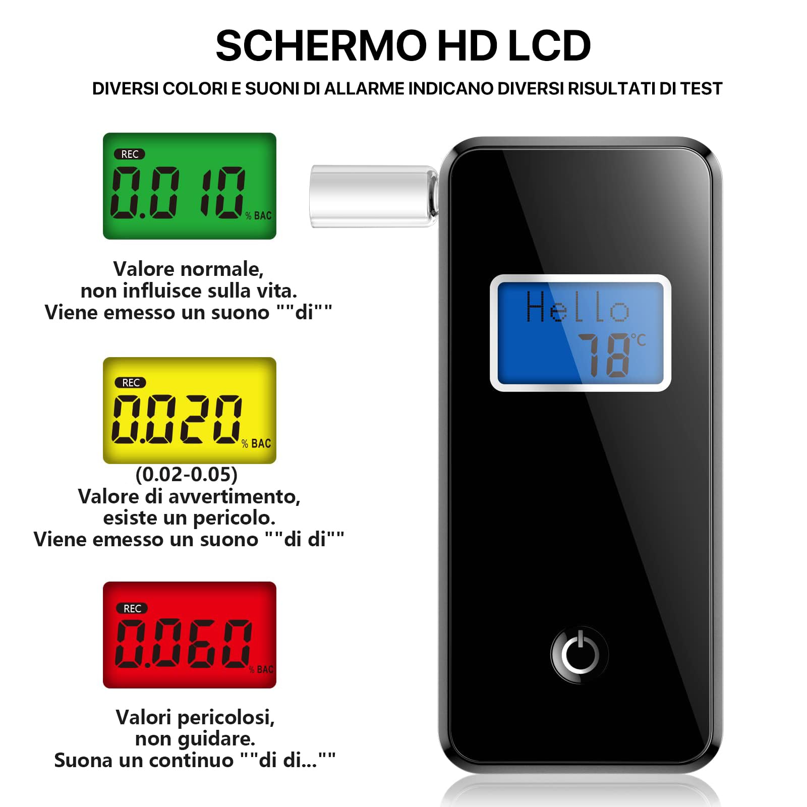 Tragbarer Alkoholtester, zertifiziert, professioneller digitaler Alkoholtest, mit LCD-Display, blau, digital, tragbar, persönlich, für den privaten und professionellen Gebrauch (10 Mundstücke)