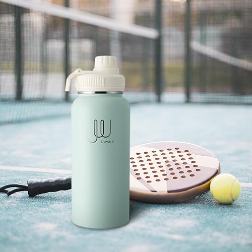 Miniatura 5 de Botella de agua de acero inoxidable de 32 onzas, botella de agua aislada al vacío con popote, botella de agua deportiva a prueba de fugas con 3