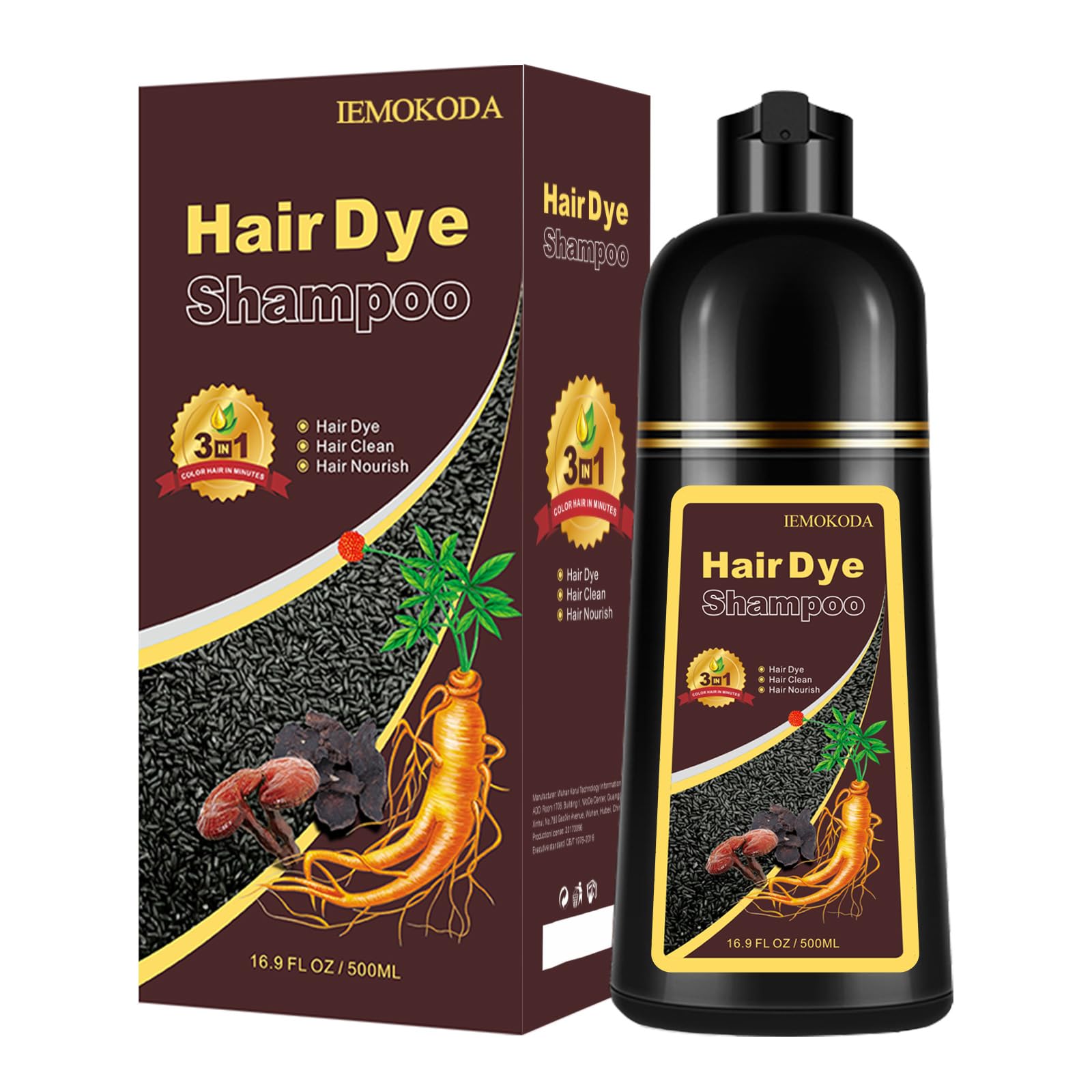 Light Brown Hair Dye Shampoo 3 in 1, Long-lasting & Natural Hair Color Shampoo, Herbal Ingredients Natural Shampoo Hair Dye Effect in Minutes, Gifts for Men Women 500ml