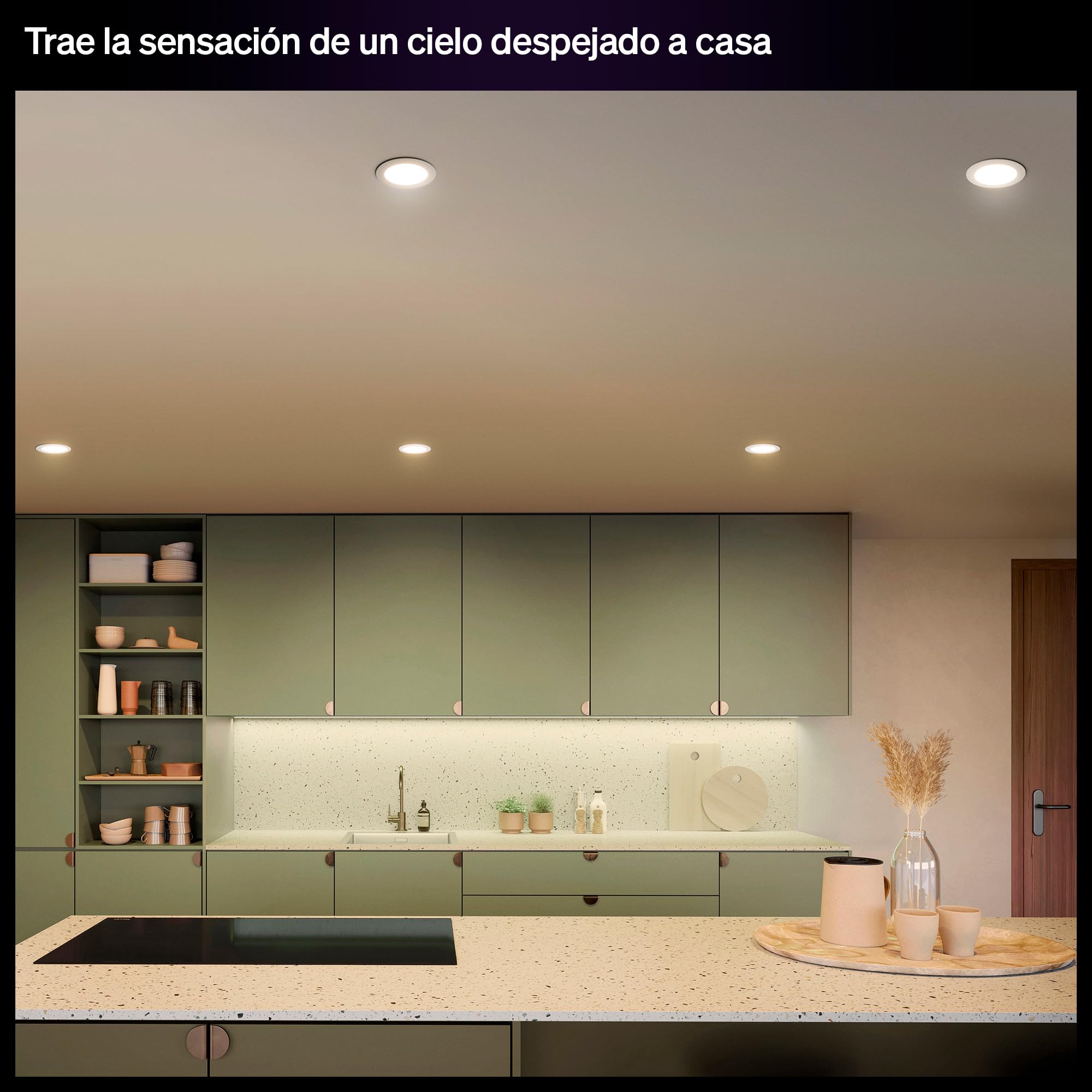 Philips Hue Slim Downlight, Plafón LED Empotrable, 1500 lm, 170 mm, Diseño Delgado, Espectro Luz de Día 1000K-20000K, Regulación Ultrabaja, Color Preciso, Iluminación Inteligente, Blanco, Pack de 1