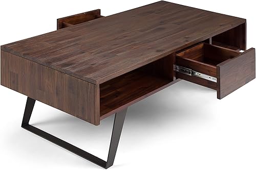 Miniatura 184 de SIMPLIHOME Lowry - Mesa auxiliar cuadrada de madera de acacia maciza y metal, de 22 pulgadas de ancho, moderna, industrial en marrón envejecido café