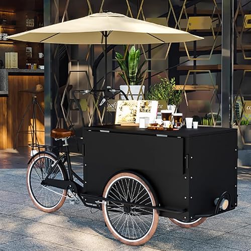 Mobile Vending Bicycle Cart, Food Display Stand with Parasol and