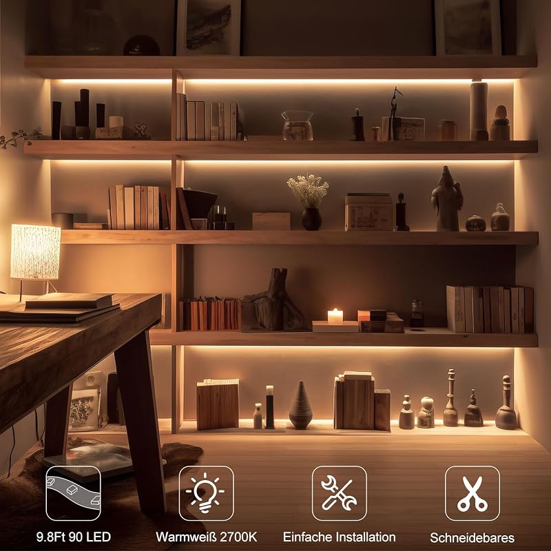 CCILAND Elemes LED Szalag 3m - 90 LED Melegfehér Világítás, Vágható, Öntapadós, Távirányítós, Időzíthető, 8 Üzemmód, Fényerőszabályozás