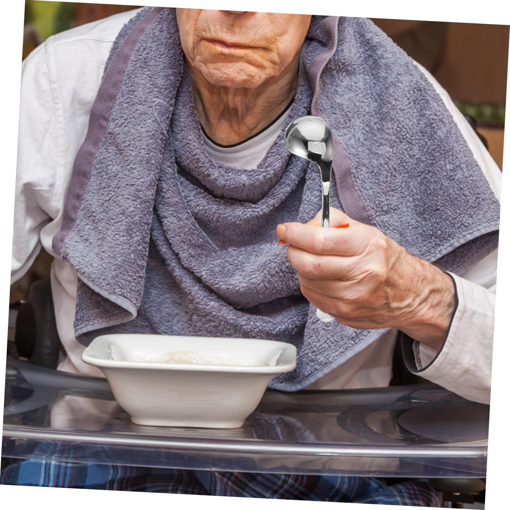 UKCOCO Cuchara Adaptativa para Ancianos con Mango y Cabezal Profundo para Personas con Temblores Utensilio Ergonómico para Alimentación Autónoma de Discapacitados Derecha