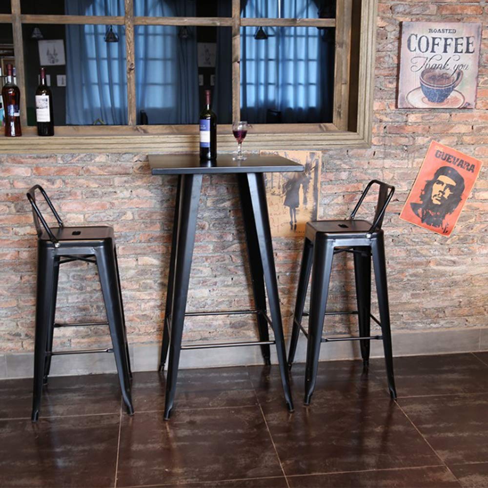 Tavolo Alto Bar da Bistrot - Design Industriale per Aperitivo, Cucina o Salotto Moderno - Tavolino in Legno di Pino e Metallo (Nero)