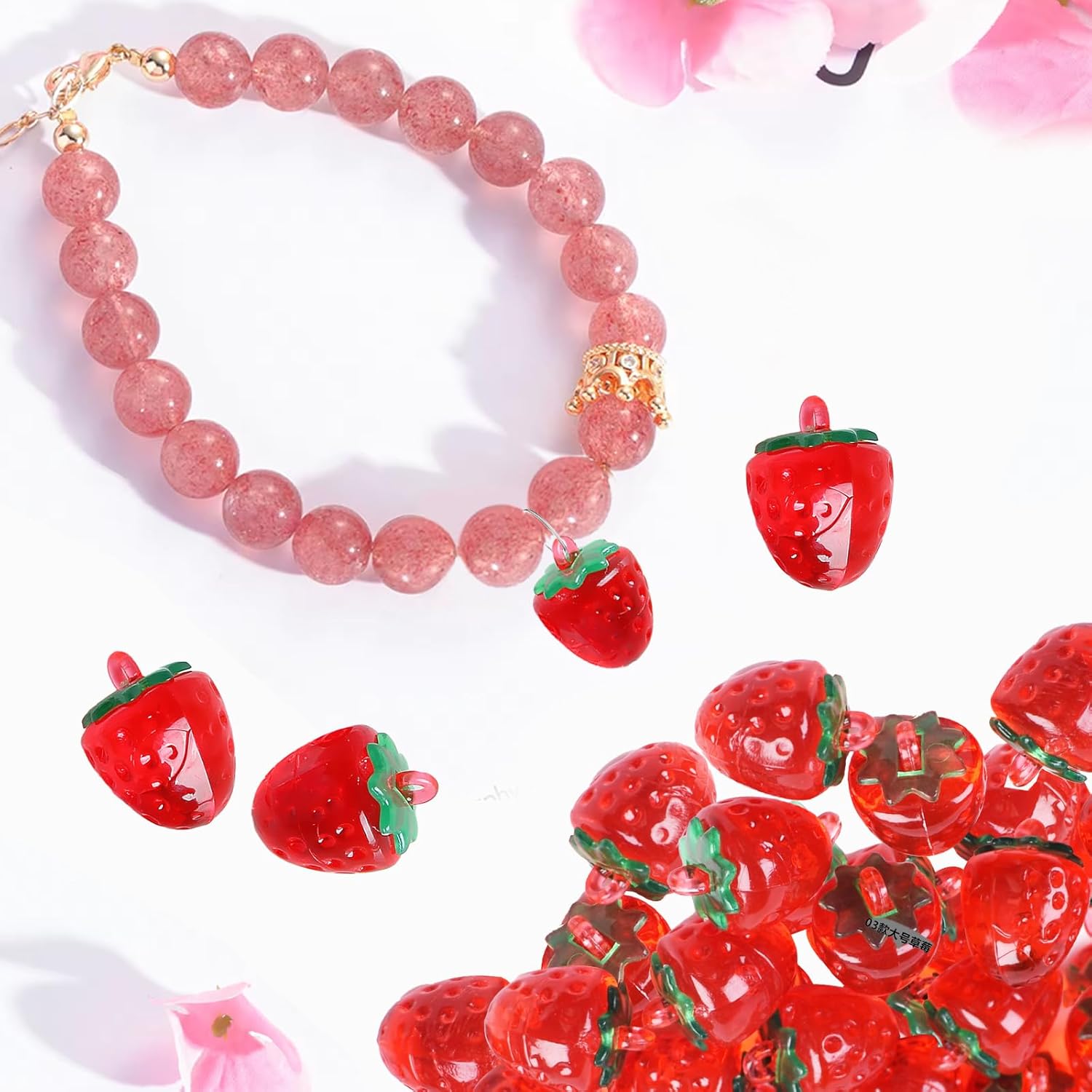 Strawberry Beads,30Pcs Strawberry Enamel Charms -Strawberry Beads Jewelry Transparent Acrylic Plastic 3D Accessories for Necklace Bracelet Making DIY Crafting - Image 5