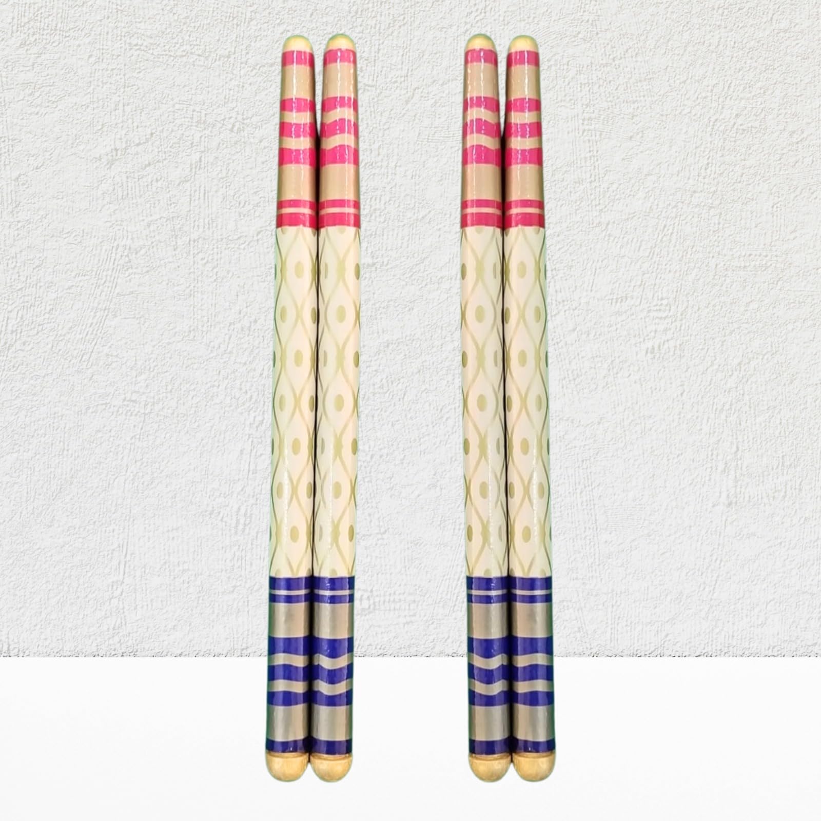 Premium American Sankheda Dandiya Sticks | 37cm Hardwood Garba Raas Sticks (22mm) | Elegant Cream & Blue Traditional Design – 2 Pair Set (175g Per Pair)-image-36