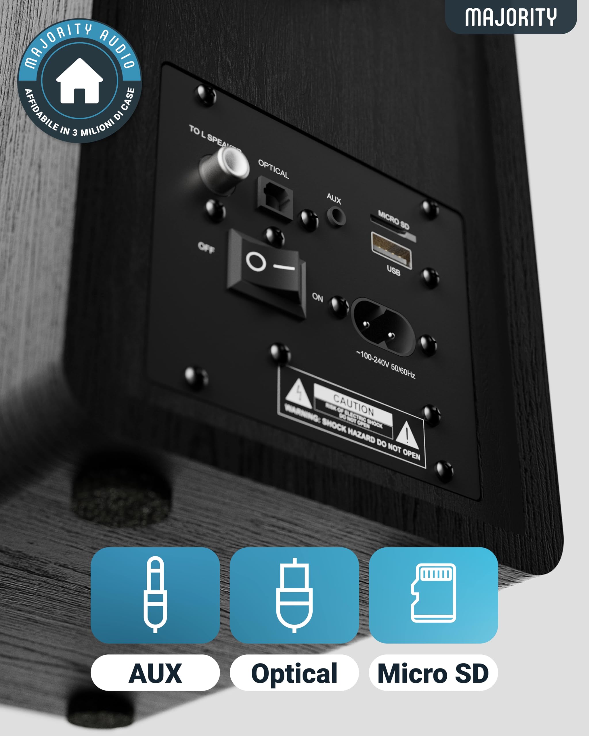 Majority 60W Casse Attive Bluetooth | Casse Acustiche HIFI con Driver da 4'' a 2.0 Canali | Altoparlante PC di Legno con Ingresso Ottico, USB e AUX per il Suono HD D40