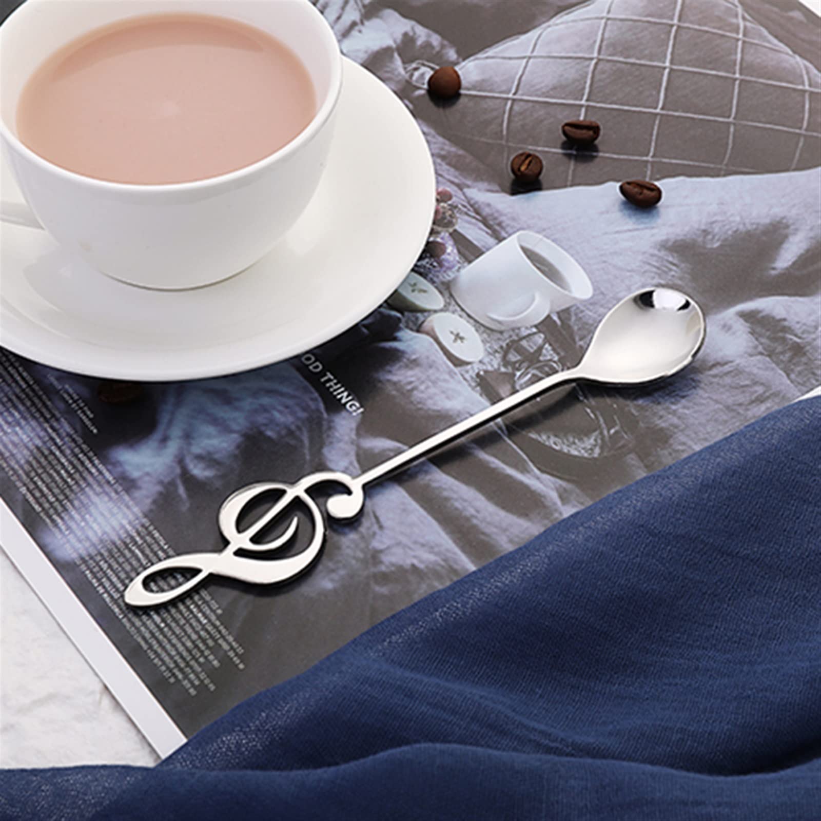 JINGYAN Cucchiaini da caffè 304 Stainless Steel Spoon Musical Notes Coffee Stirring Mug Music Bar Ice Cream Creative Cutlery Tableware(A)