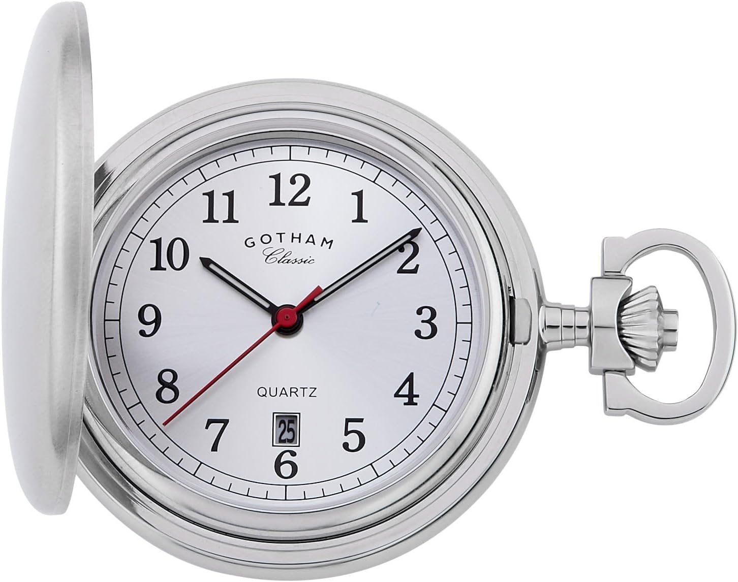Gotham Men's Classic Stainless Steel Analog Quartz Date Covered Pocket Watch # GWC14125S