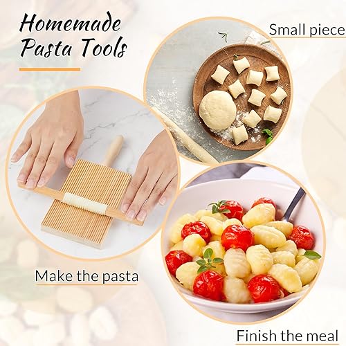 Miniatura 4 de Tessco - Juego de 4 tablas de ñoquis de madera para pasta, madera de haya de 8.46 pulgadas con 4 piezas de rodillo, paleta de ñoquis, herramientas