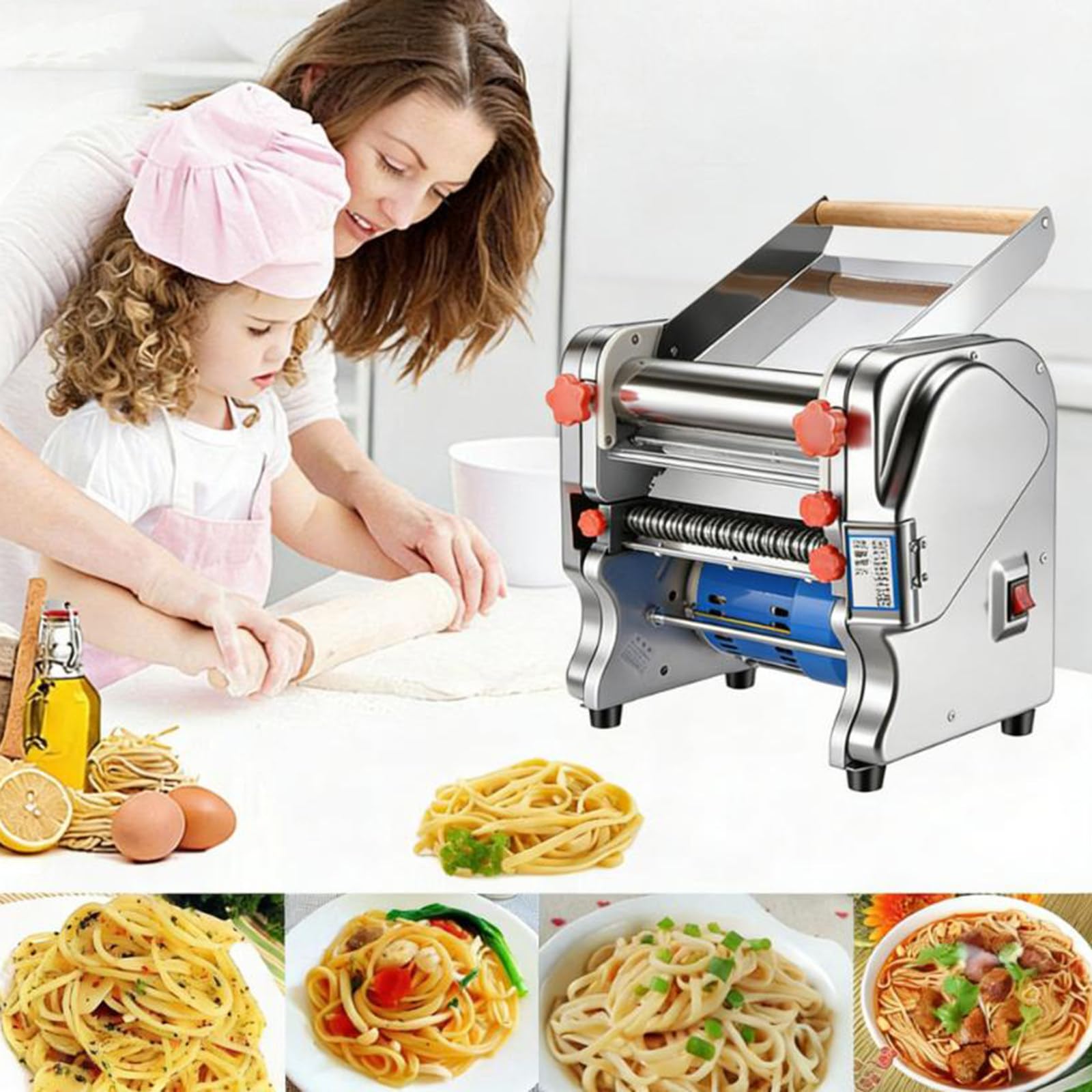 Macchina per Pasta Elettrica Commerciale,Rullo Pressa Pasta in Acciaio Inox,Macchina per Pasta Automatica da 550 W/750 W per Uso Domestico/Commerciale (Lama da 3 Mm/9 Mm) Doughwidth20cm
