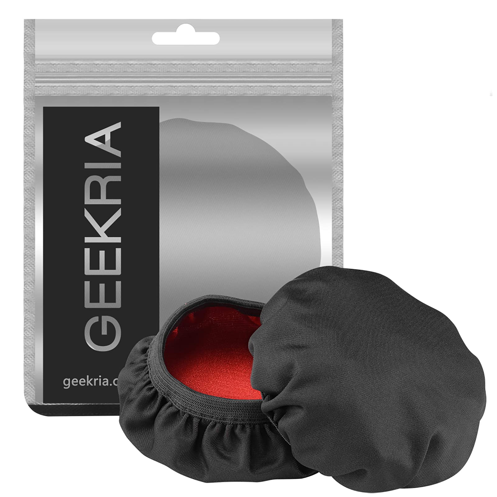 Geekria 2 Pairs Flex Fabric Headphones Ear Covers, Washable & Stretchable Sanitary Protectors for Over-Ear Headset, Sweat Cover for Gym, Gaming (M/Black-Red)