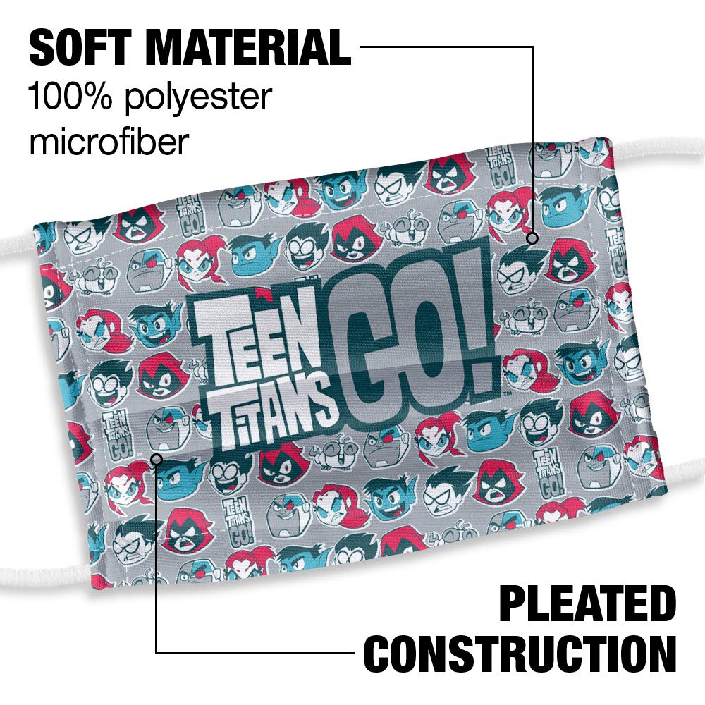 Popfunk Teen Titans Go! Kids 4 Color Pattern 1-Ply Reusable Face Mask Covering with Adjustable Nose Wire