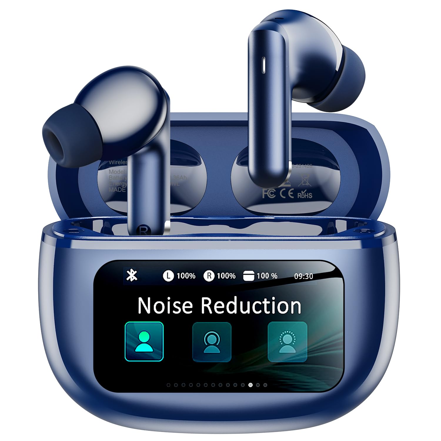 Wireless Earbuds with Smart Touchscreen Case, AI Noise Cancelling Ear Buds