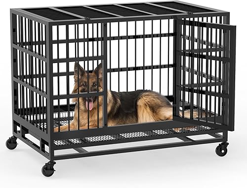 Miniatura 1 de Jaula para perros indestructible resistente, jaula para perros a prueba de escape, con ruedas bloqueables, puerta doble de alta ansiedad, jaula