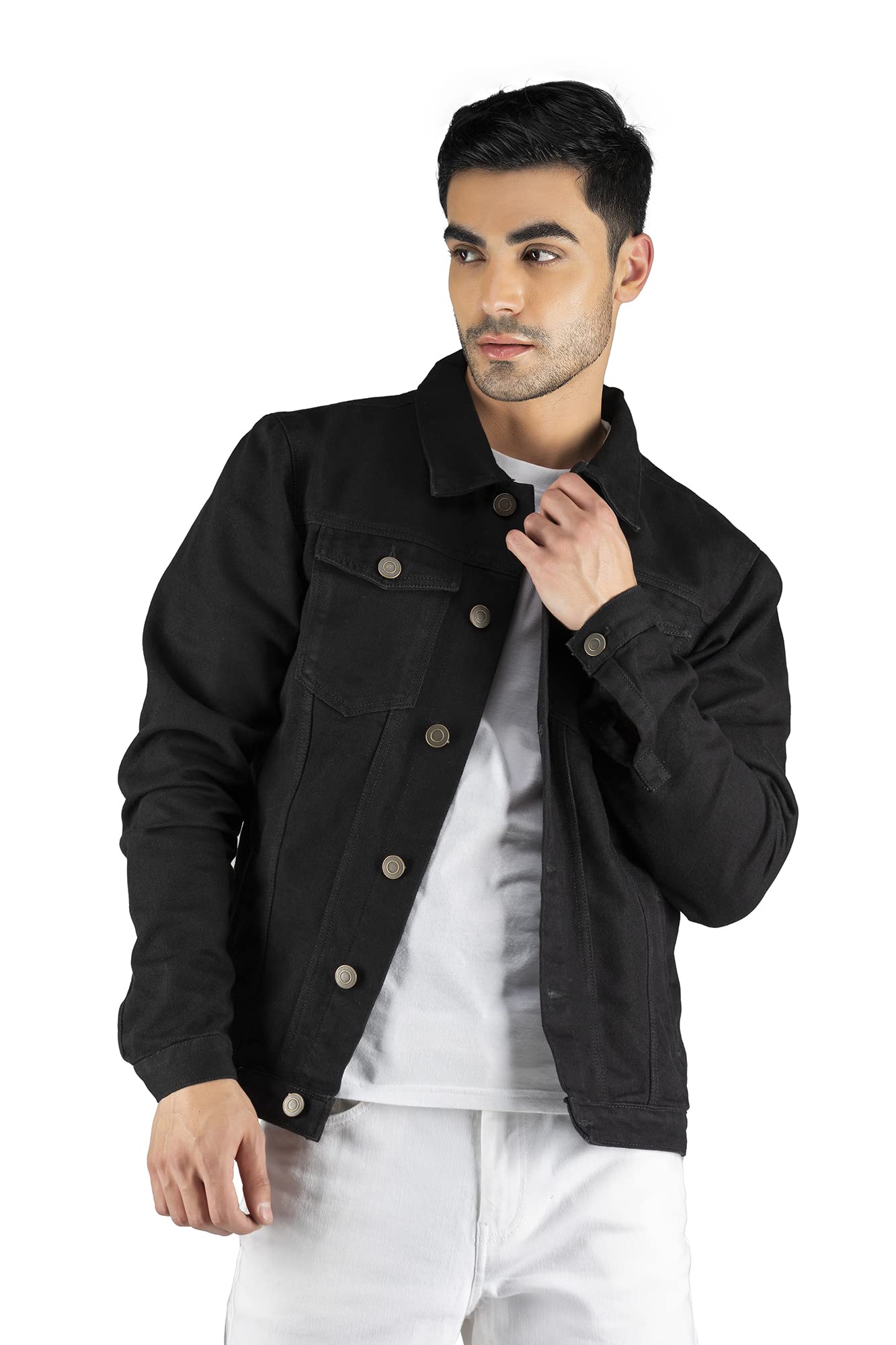 Men's Regular Fit Long Sleeve Button Down Panel Denim Jacket