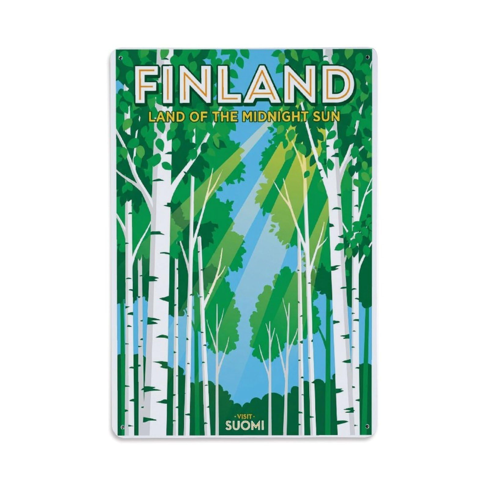 Olhnbad Style Finland Birch Woods Green Nature Travel Nordic Metal Tin Sign