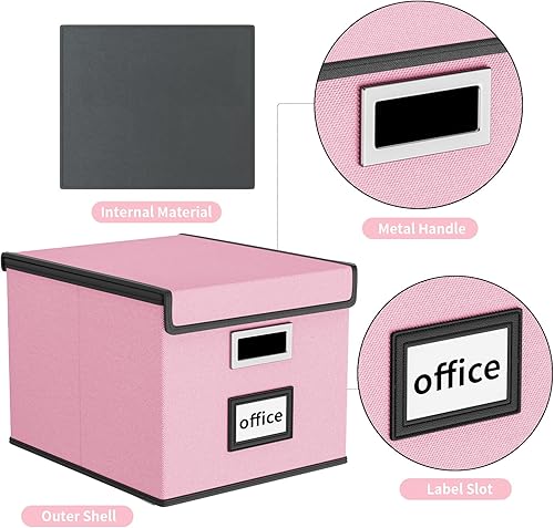 Vista 123 de Huolewa Caja organizadora de archivos con tapa, organizador de carpetas de archivos plegable para almacenamiento de documentos de oficina, caja