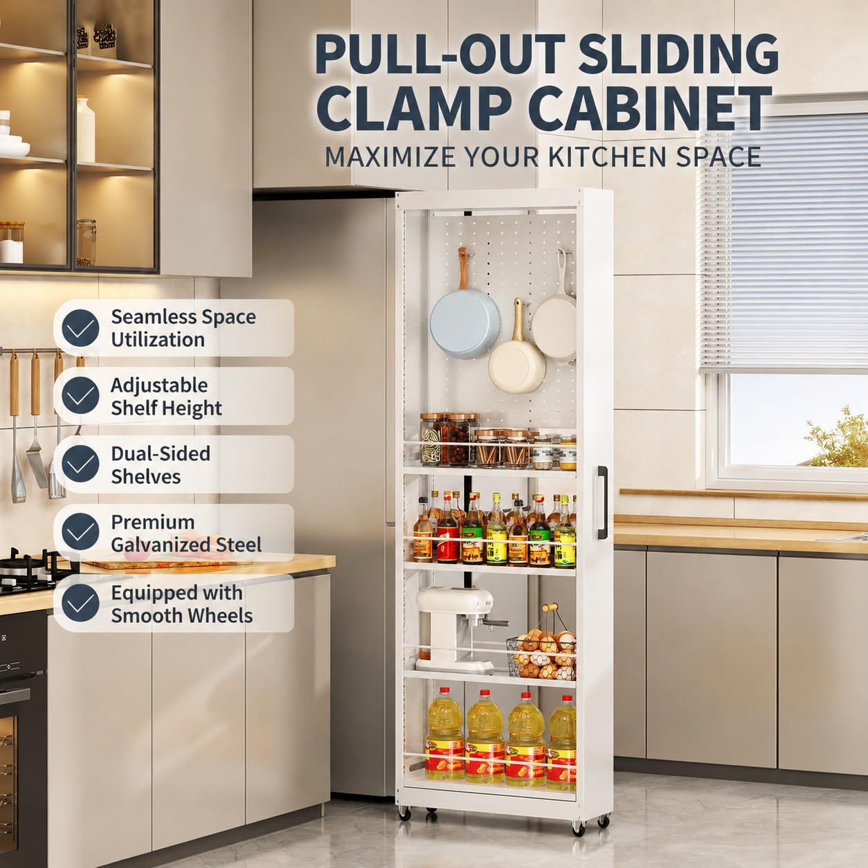 Armario Deslizante Estrecho con Estantes Ajustables para Cocina